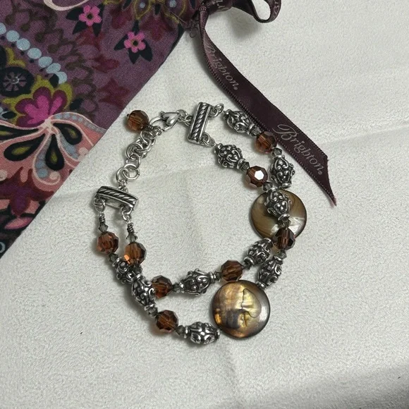 Brighton Utopia Bracelet Silver Plated & Brown Beaded Double Strand Chain 8.5" - Picture 7 of 7